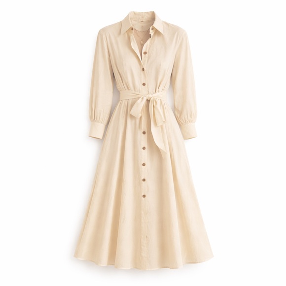 Banana Republic | Point Collar Shirt Dress Alabaster Cream Long Blouson Sleeves - Picture 1 of 10